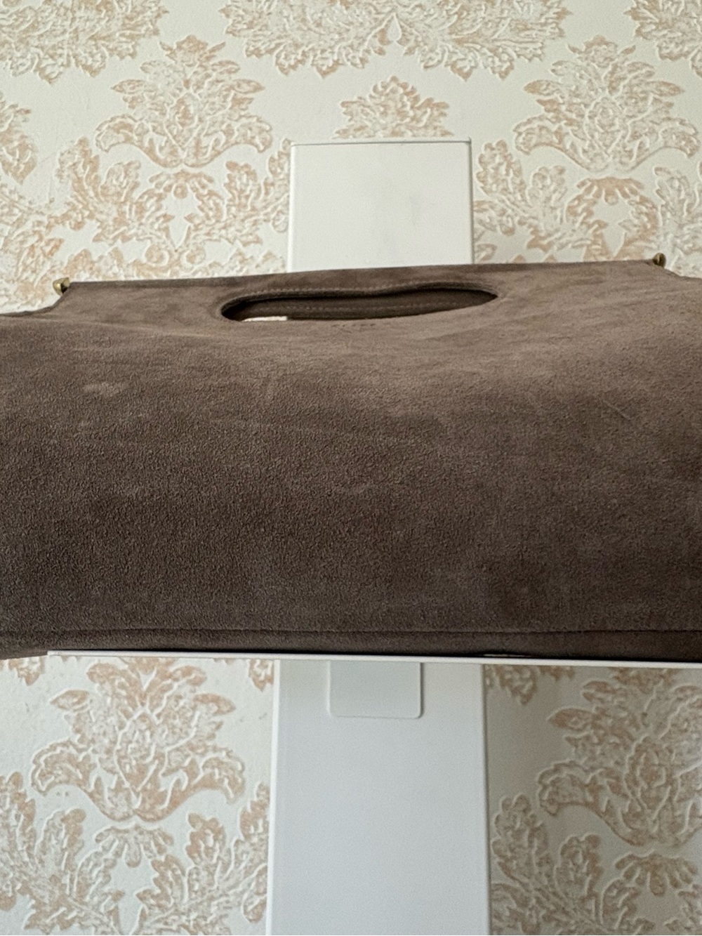 Clare V. Petit Maude Maison Mushroom Taupe Gray Suede Clutch Bag 12” x 9.5” x 5” - Picture 7 of 14
